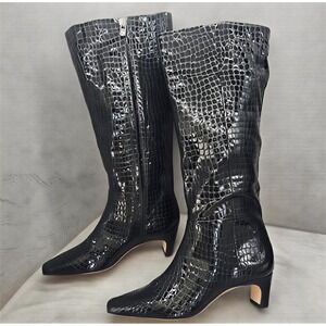 NEW Antonio Melani Mades Tall Boot Womens 5.5 Black Croc Embossed Patent Leather